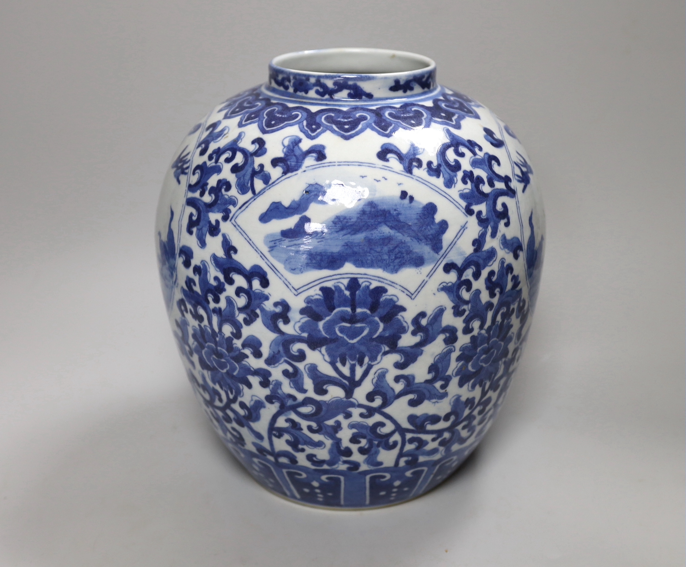A Chinese blue and white ovoid jar, 27cm high